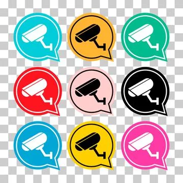 Set of closed circuit television camera icon, CCTV video protection, vector i Stock Illustration
