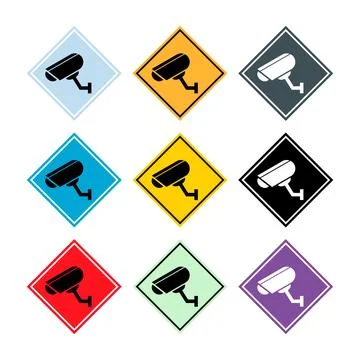 Set of closed circuit television camera icon, CCTV video protection, vector i Stock Illustration
