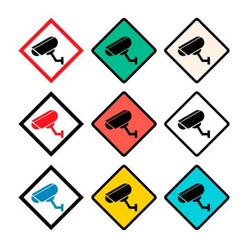Set of closed circuit television camera icon, CCTV video protection, vector i Stock Illustration