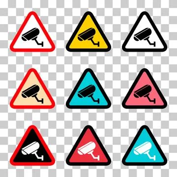 Set of closed circuit television camera icon, CCTV video protection, vector i Stock Illustration