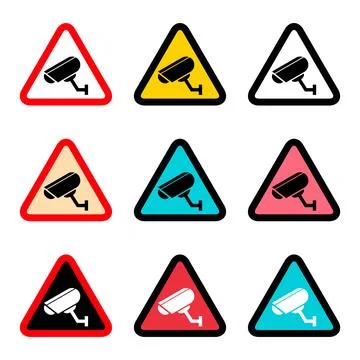 Set of closed circuit television camera icon, CCTV video protection, vector i Stock Illustration