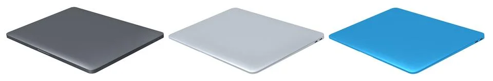 Set of closed slim laptops isolated on white background. Concept of modern Illustrazione stock