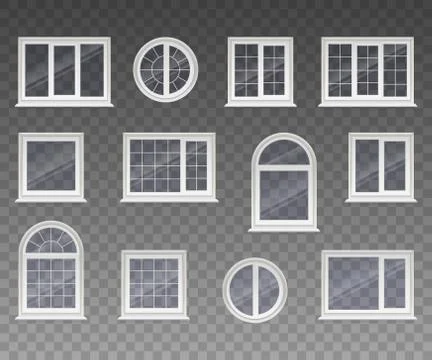 Set of closed square, rectangular, round and arched windows Stock Illustration