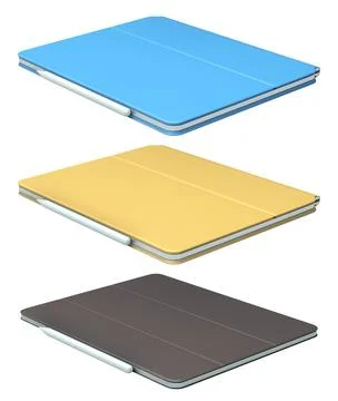 Set of closed tablet covers with stylus, isolated on white background, concep Stock Illustration