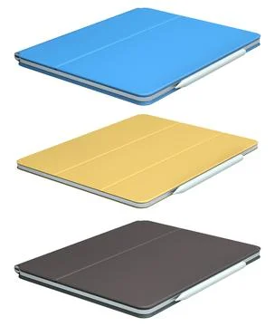Set of closed tablet covers with stylus, isolated on white background, concept Stock Illustration