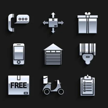 Set Closed warehouse, Verification of list clipboard, Scanner scanning bar code 스톡 일러스트
