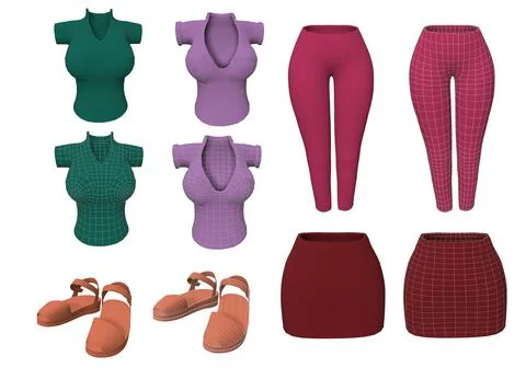 A set of clothes of different colors 3d-rendering イラスト素材