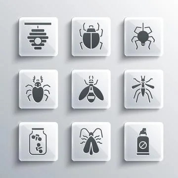 Set Clothes moth, Spray against insects, Mosquito, Bee, Fireflies bugs jar,.. Stock Illustration