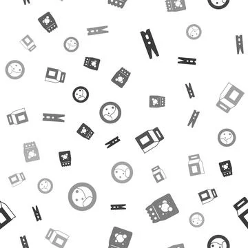 Set Clothes pin, Laundry detergent,  and Washer on seamless pattern. Vector Stock Illustration