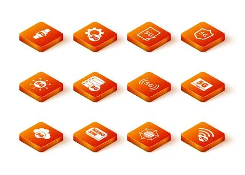 Set Cloud 5G network, Nano Sim Card, Server, Social, and Laptop with icon イラスト素材