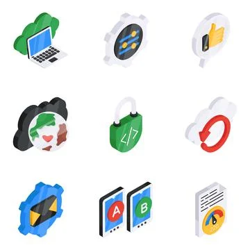 Set of Cloud and Coding Flat Icons Illustrazione stock