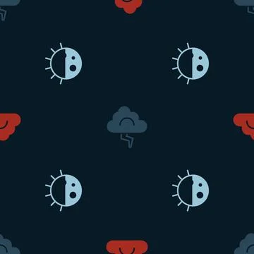 Set Cloud, and lightning and Day night cycle on seamless pattern. Vector 스톡 일러스트