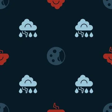 Set Cloud and lightning, Moon phases and  on seamless pattern. Vector 스톡 일러스트