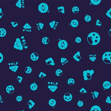 Set Cloud and lightning, Moon phases, Compass and with rain on seamless patte Stock Illustration