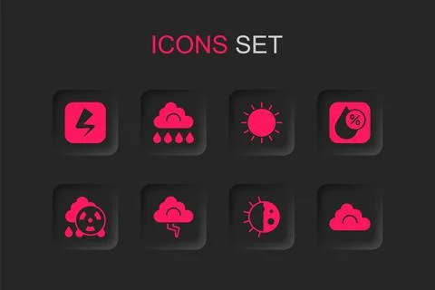 Set Cloud and lightning, with rain, Lightning bolt, Day night cycle, Water .. Stock-Illustration