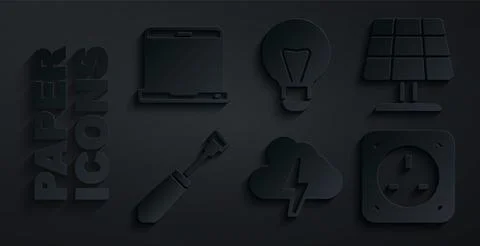Set Cloud and lightning, Solar energy panel, Screwdriver, Electrical outlet イラスト素材