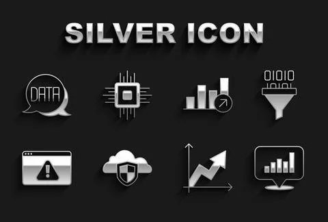 Set Cloud and shield, Binary code, Pie chart infographic, Financial growth Stock Illustration