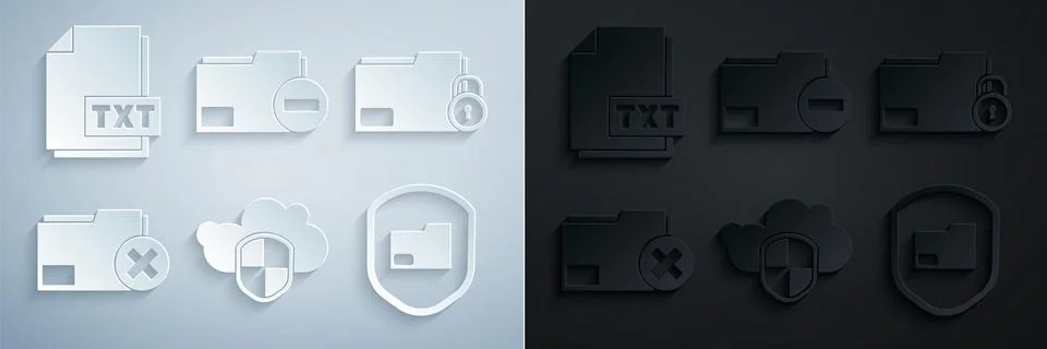 Set Cloud and shield, Folder lock, Delete folder, Document protection, with Illustrazione stock