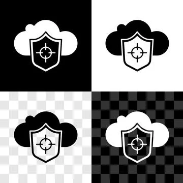 Set Cloud and shield icon isolated on black and white, transparent background イラスト素材