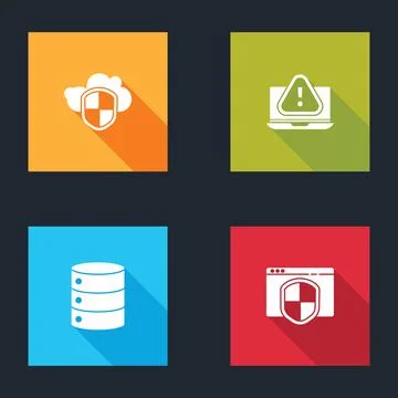 Set Cloud and shield, Laptop with exclamation mark, Server, Data, Web Hosting Stock Illustration