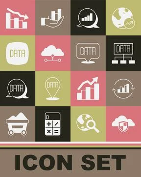 Set Cloud and shield, Pie chart infographic, Data analysis, Network cloud 스톡 일러스트