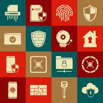 Set Cloud and shield, Safe, House under protection, Fingerprint, Shield with Stockillustratie