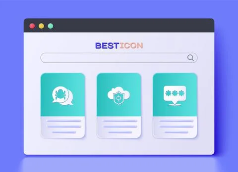 Set Cloud and shield, System bug and Password protection icon. Vector Stock-Illustration