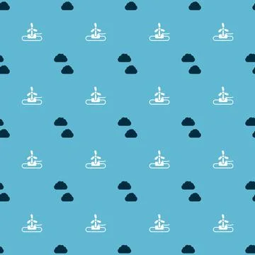 Set Cloud and Wind turbine on seamless pattern. Vector Stock Illustration