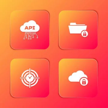Set Cloud api interface, Folder and lock, Time Management and computing icon Stock Illustration