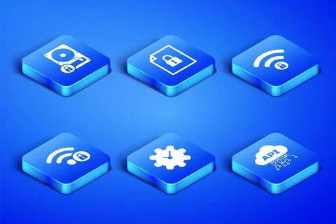 Set Cloud api interface, Hard disk drive and lock, Time Management, Wifi locked Stock Illustration