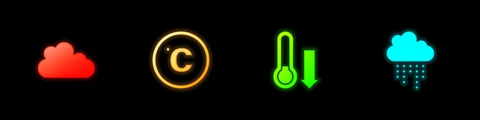 Set Cloud, Celsius, Meteorology thermometer and with rain icon. Vector Illustrazione stock