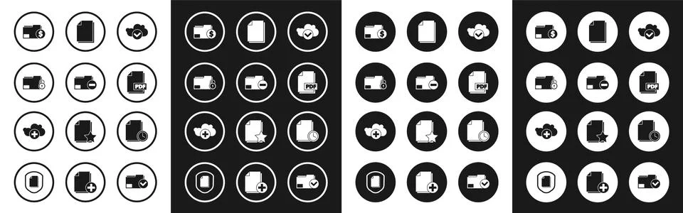 Set Cloud with check mark, Document folder minus, Folder and lock, Finance Stock Illustration