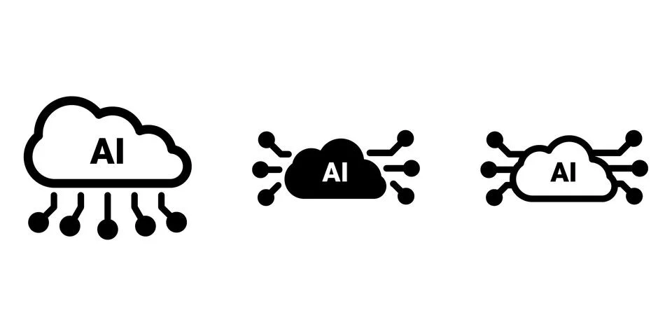 Set of Cloud Computing and AI for Data Processing with Neural Networks イラスト素材