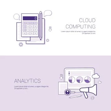 Set of Cloud Computing And Analytics Banners Business Concept Template 스톡 일러스트