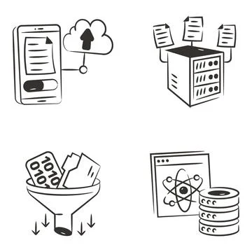 Set of Cloud Computing and Data Glyph Icons Stock Illustration