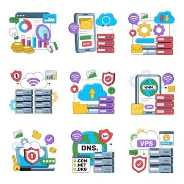 Set of Cloud Computing Flat Illustrations Stock Illustration
