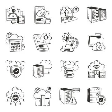 Set of Cloud Computing Glyph Icons Stock Illustration