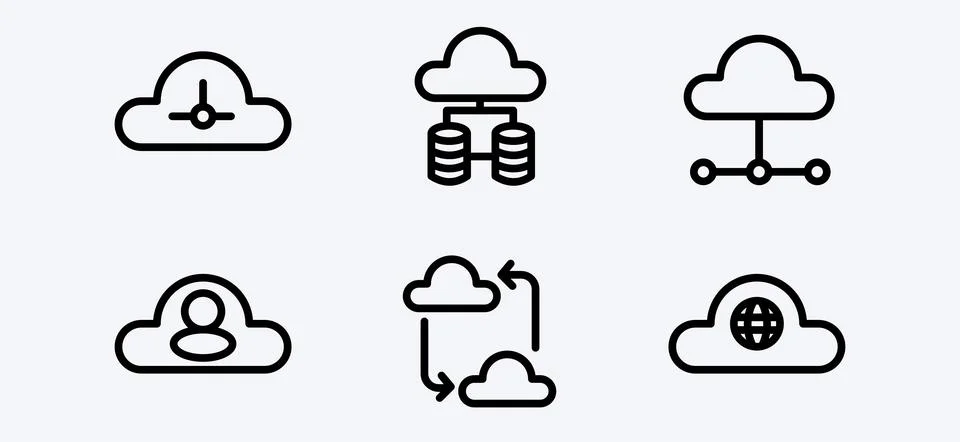 Set of Cloud Computing Icons for Data Storage Network Users Global Access Stock Illustration