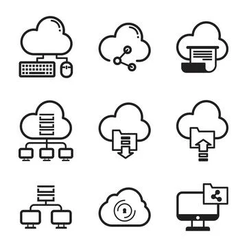 Set cloud computing linear icons for web design element Illustrazione stock
