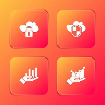 Set Cloud computing lock, and shield, Pie chart infographic and icon. Vector Stock Illustration