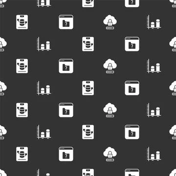 Set Cloud computing lock, Data analysis, Server, Data, Web Hosting and File Stock Illustration