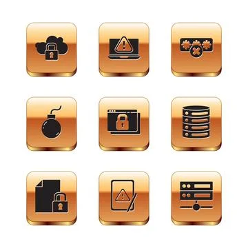 Set Cloud computing lock, Document and, Tablet with exclamation mark, Secure Stockillustratie