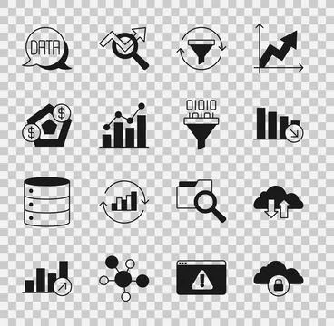 Set Cloud computing lock, download and upload, Financial growth decrease, Sales 스톡 일러스트