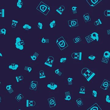 Set Cloud computing lock, Firewall, security wall, Contract with shield and Stock Illustration