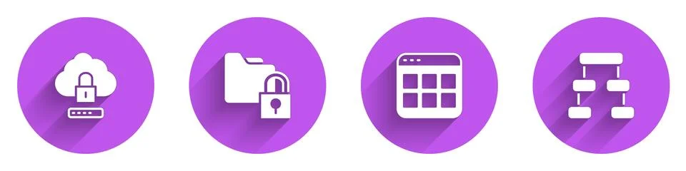 Set Cloud computing lock, Folder and, Browser files and Hierarchy organogram Stock Illustration