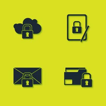 Set Cloud computing lock, Folder and, Mail message password and Tablet with Stock Illustration