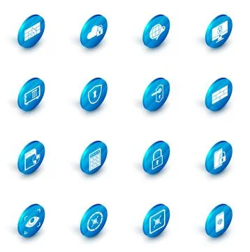 Set Cloud computing lock Globe key Lock on computer monitor screen Safe SD ca Stock Illustration