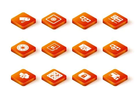 Set Cloud computing lock, Graphic password protection, Safe, Tablet with closed Stockillustratie