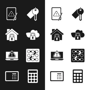 Set Cloud computing lock, House under protection, Tablet with exclamation mark Ilustração Stock