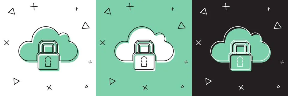 Set Cloud computing lock icon isolated on white and green, black background 스톡 일러스트
